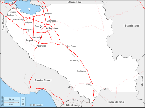 Map Cities Santa Clara County CA