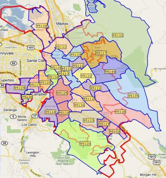 San Jose Zip Code Map - Map Of The United States